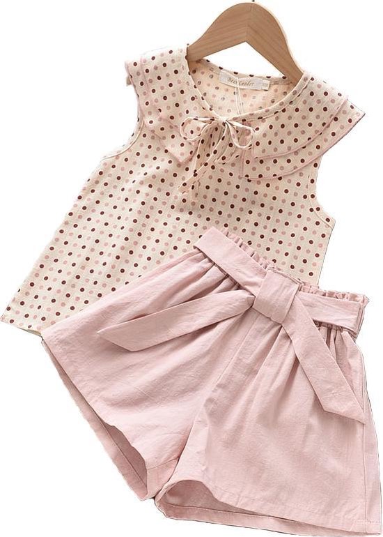 Korte broek meisjes met stipjes top – Shorts meisje roze met top –  [Leeftijd ca. 5 – 6 jaar] - set van 2