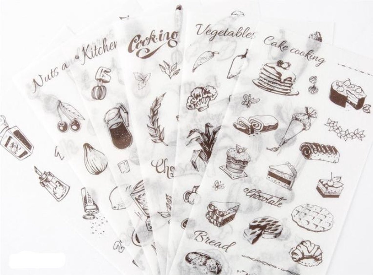 Washi Stickers Cooking – 6 Vellen Met Stickers – Thema Cooking, Kitchen en Backing – Stickers Keuken, Bakken en Koken – Bullet Journal – Stickers Voor Volwassenen – Scrapbooking – Agenda Stickers – Decoratie Sticker Washi Tape