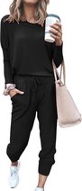 Stijlvolle Dames Huispak - Tracksuit - 2-Delig Home Wear - Zwart - Maat M