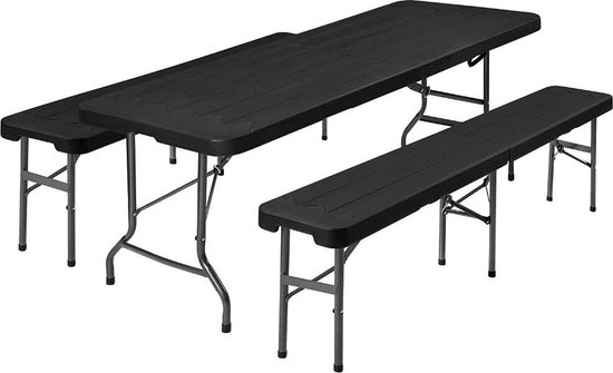 Tuintafel en 2 Banken, Tuinmeubel Set voor Tuin, Camping of Terras, 180 cm  lang,... | bol.com