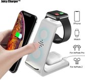 Juicy Charger™ 3-in-1 Draadloze Apple Oplader Wit- Wireless Charger voor iPhone, iWatch en Airpods Pro - Qi Lader