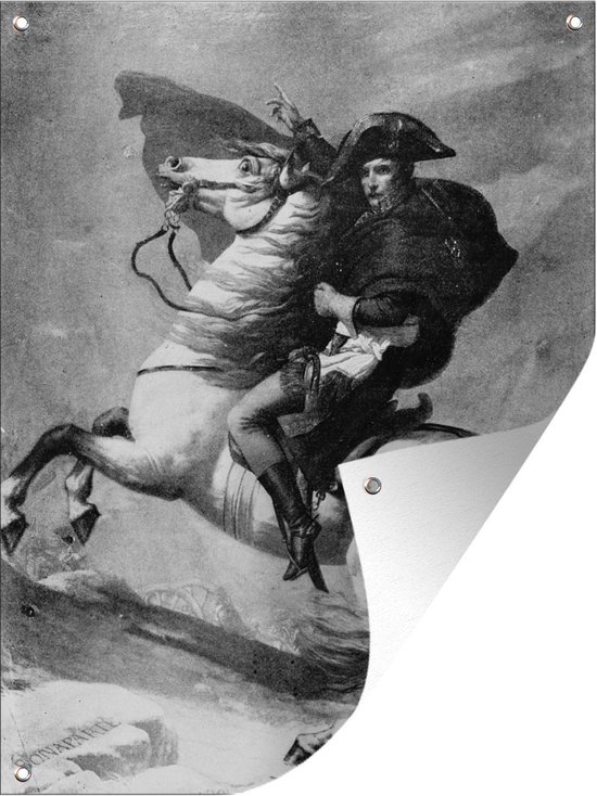 Tuin decoratie Illustratie van Napoleon Bonaparte in het zwart-wit op een paard - 30x40 cm - Tuindoek - Buitenposter