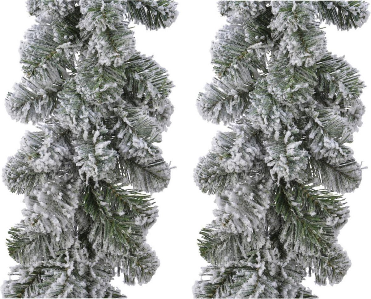 Set van 3x stuks kerst dennenslinger guirlandes groen met sneeuw 270 cm - Kerstslingers besneeuwd - Guirlandes kerstversiering