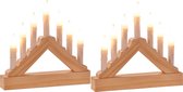 Set van 2x stuks houten kaarsenbruggen met Led verlichting warm wit 7 lampjes 21 cm - Vensterbank kerstdecoratie/kerstversiering