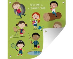 Tuinposters Kinderillustratie van zomerkamp activiteiten met quote 
