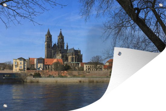 Blue sky over Magdeburg in Germany Poster de jardin 180x120 cm - Toile de jardin / Toile d'extérieur / Peintures d'extérieur (décoration de jardin) XXL / Groot format!