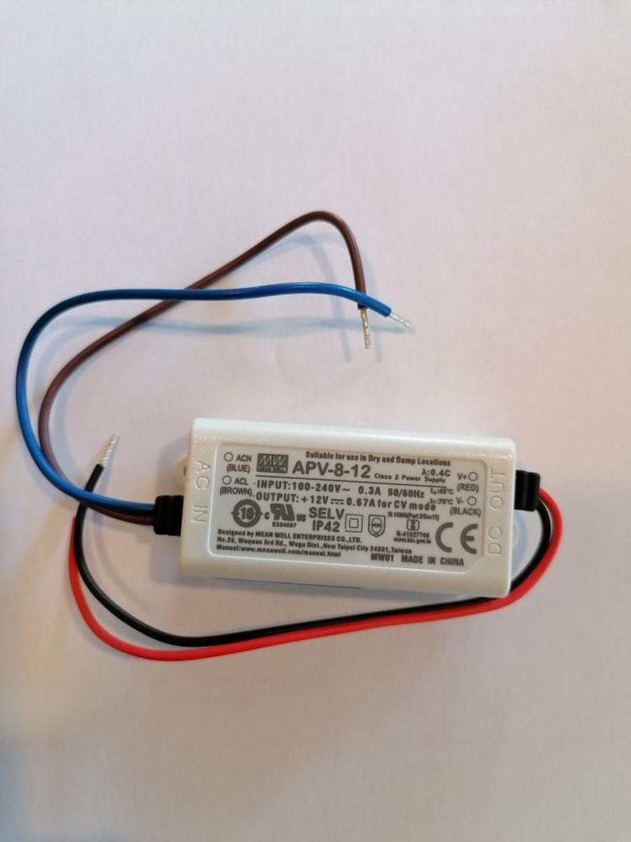 Mean Well APV-8-12 LED-transformator Constante spanning 8 W 0 - 0.67 A 12 V/DC Niet dimbaar, Overbelastingsbescherming