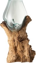 J-Line Vaas Op Voet Gamal Hout Gerecycleerd Glass Naturel Transparant Extra Extra Large