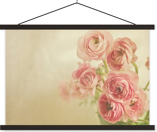 Posterhanger incl. Poster - Schoolplaat - Wazige afbeelding van roze boterbloemen - 150x100 cm - Zwarte latten