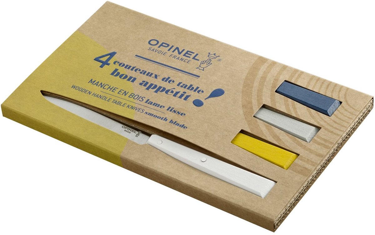 Opinel N°125 Bon Appétit Celeste Tafelmessenset - 4-delig - Multicolor - Beukenhout - RVS - Bestek - Steakmes
