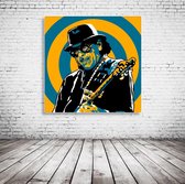 Carlos Santana Pop Art Canvas - 80 x 80 cm - Canvasprint - Op dennenhouten kader - Geprint Schilderij - Popart Wanddecoratie