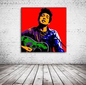 Bob Dylan Pop Art Acrylglas - 100 x 100 cm op Acrylaat glas + Inox Spacers / RVS afstandhouders - Popart Wanddecoratie