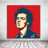 Pop Art Sid Vicious Canvas - 100 x 100 cm - Canvasprint - Op dennenhouten kader - Geprint Schilderij - Popart Wanddecoratie