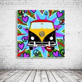 Pop Art VW Van Volkswagen Acrylglas - 100 x 100 cm op Acrylaat glas + Inox Spacers / RVS afstandhouders - Popart Wanddecoratie