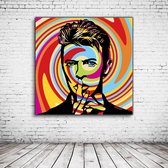 David Bowie Pop Art Acrylglas - 100 x 100 cm op Acrylaat glas + Inox Spacers / RVS afstandhouders - Popart Wanddecoratie