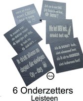 Onderzetters set 6 stuks -  Leisteen - Gegraveerd - Glazen - Gelaserd - gepersonaliseerd Cadeau - Geschenk - Mancave - Bier - Tekst - quote