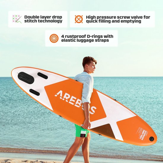 Arebos AREBOS SUP Stand Up Paddle Planche de surf gonflable avec pagaie 