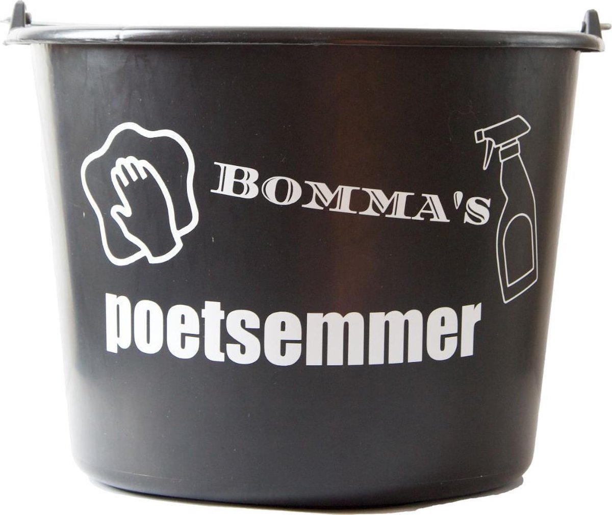 Goedkoopste Cadeau emmer – 12 liter – zwart – met tekst Bommas poetsemmer