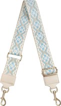Bag Strap - Bagstrap - Tassenriem - Schouderband - Verstelbaar - Licht Blauw Wit Beige - Gouden Gesp