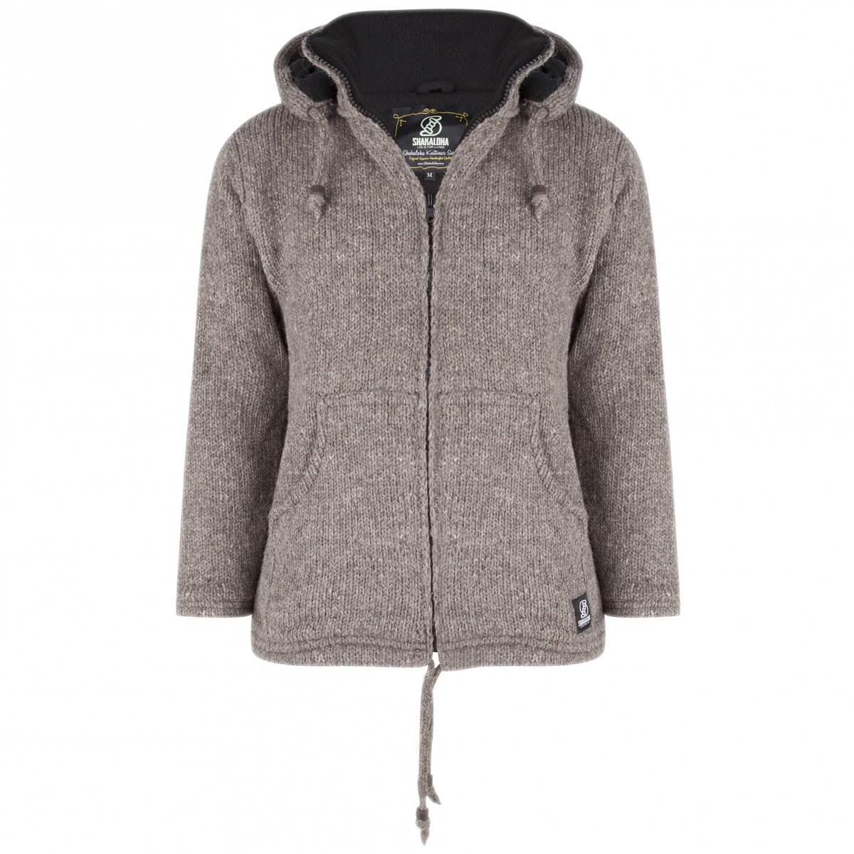 Gebreid Wollen Heren/Uni Vest van Schapenwol met Polyester Fleece voering en afneembare capuchon SHAKALOHA M Flash Ziphood Lbrown