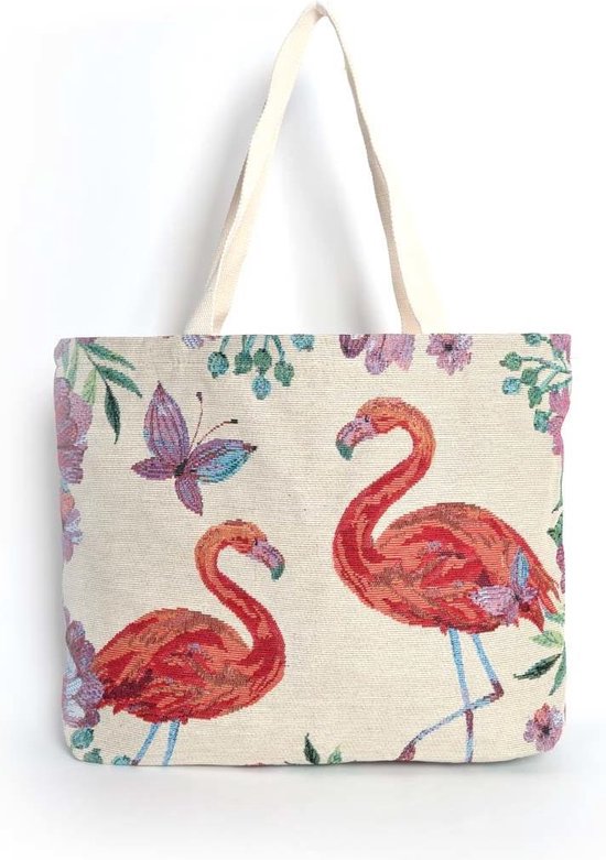 Tissus Toile Shopper - Flamingo design - Sac de vacances