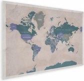 Wereldkaart Aardrijkskundig Groentinten Diagonale Strepen - Poster 60x40