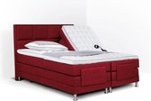 Boxspring Face compleet, merk Olympic Life®, elektrisch verstelbaar, 200 x 220 cm, bordeaux, 18-delig met vierkanten motieven hoofdbord