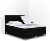 Boxspring Neo compleet, merk Olympic Life®, elektrisch verstelbaar, 200 x 220 cm, zwart, 18-delig met ruiten motieven hoofdbord