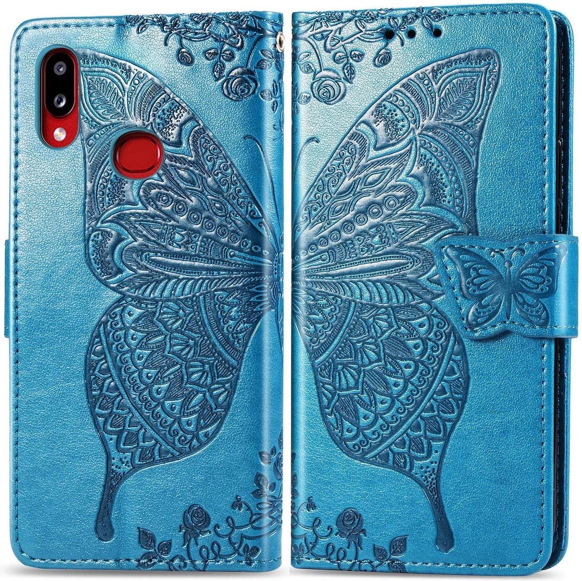 Geschikt voor Samsung Galaxy A40 Bookcase - Blauw - Vlinders - Portemonnee Hoesje