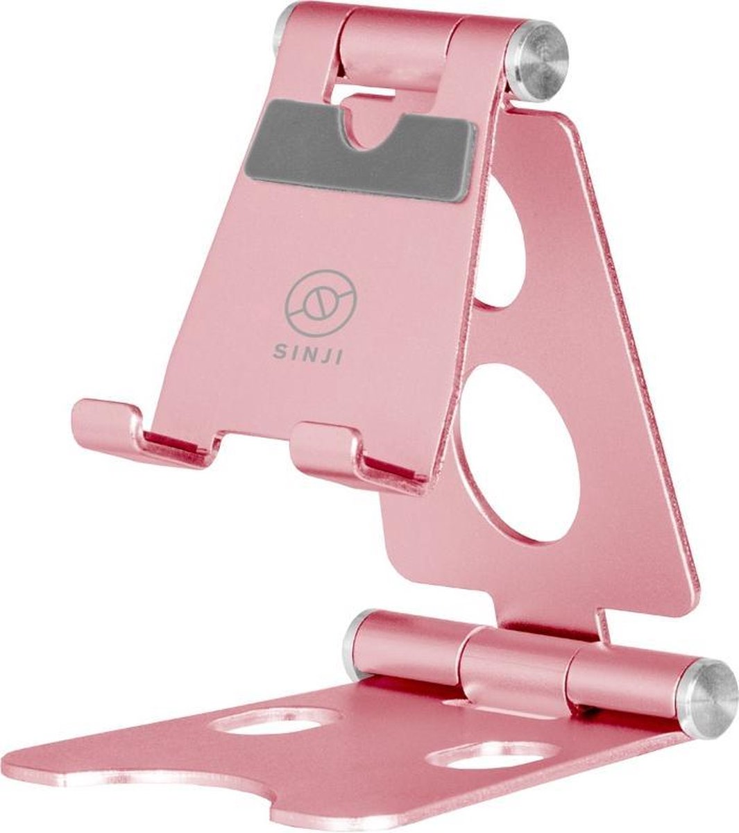 Sinji Foldable stand – Telefoon en tablethouder – Opvouwbaar en verstelbaar – Aluminium – Antislip en antikras siliconen - Roze
