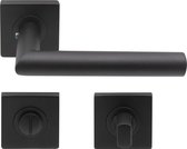 Slotman Solutions Mat zwarte Deurklink RVS met vierkante rozet en toilet/badkamersluiting - Deurkruk zwart voor stijlvolle en elegante uitstraling