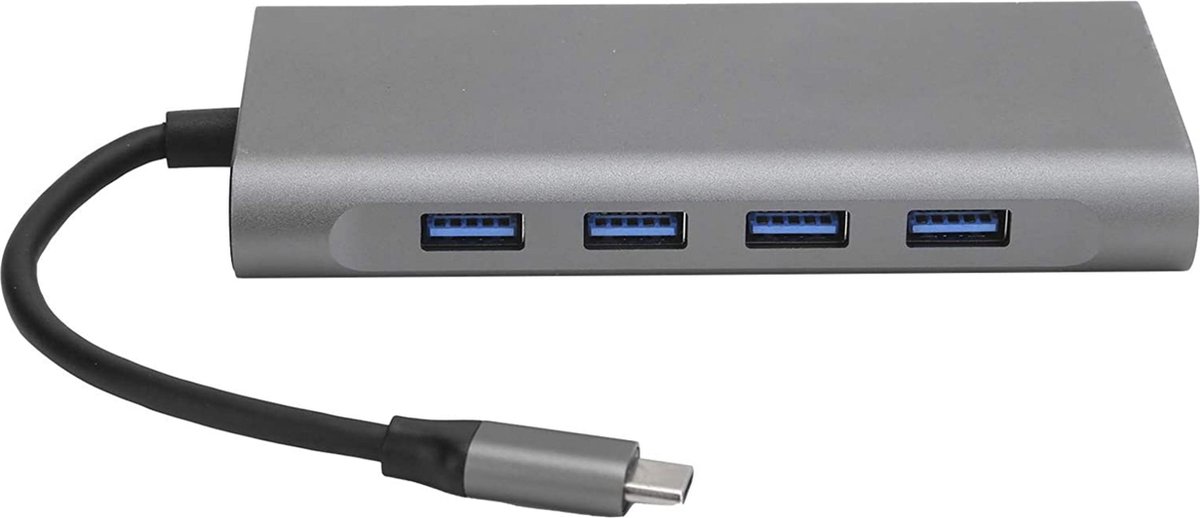 11-in-1 USB C Hub - 4 x USB 3.0 A - USB splitter - Ethernet - 4K HDMI - VGA - RJ-45 - 3.5mm Jack - USB-C Power Delivery - SD & TF kaart lezer - USB hub 3.0 - Space Grey - Merkloos