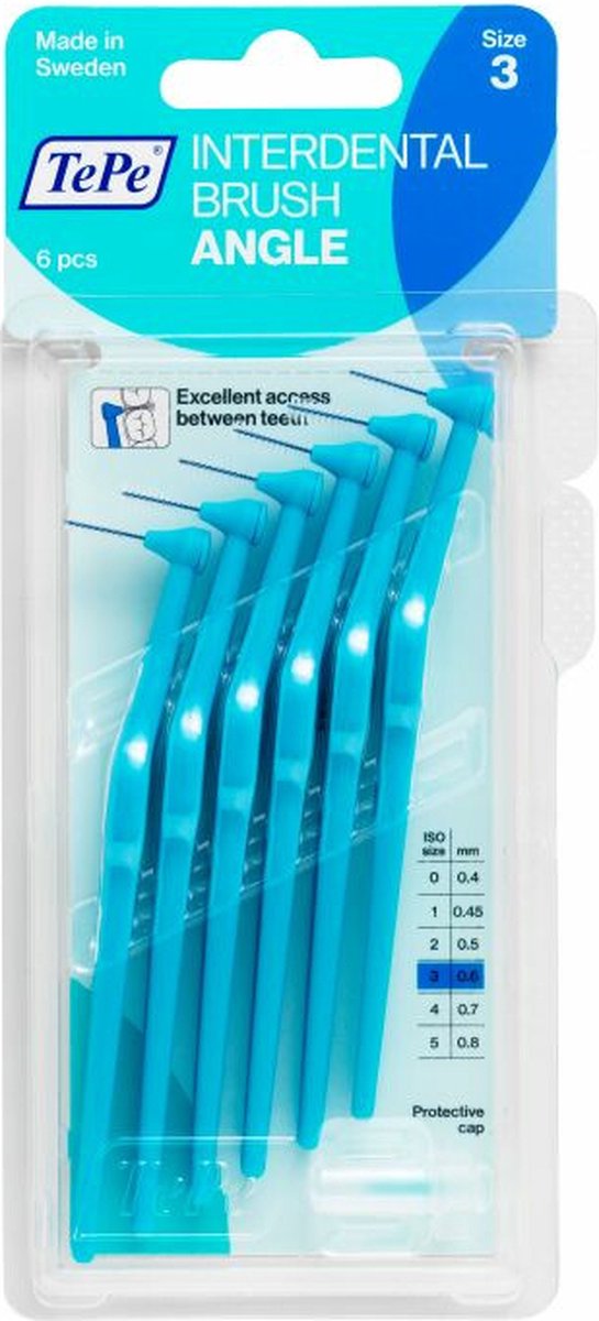 6x TePe Angle Ragers 0,6 mm Blauw blister à 6 stuks