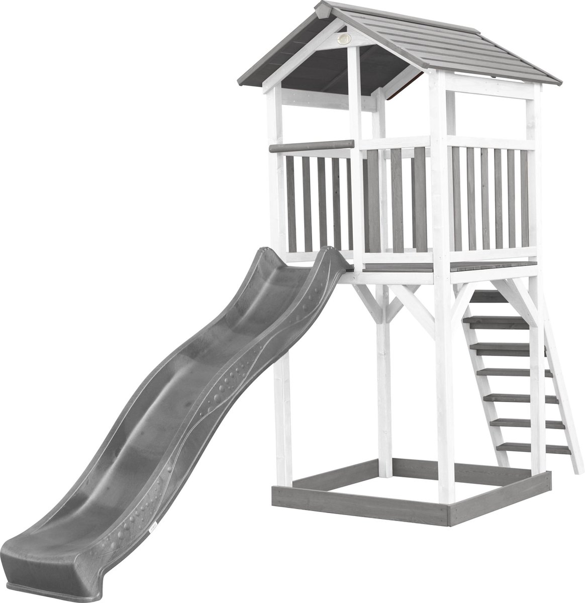 AXI Beach Tower Speeltoestel in Grijs/Wit - Speeltoren met Zandbak en Grijze Glijbaan - FSC hout - Speelhuis op palen voor de tuin