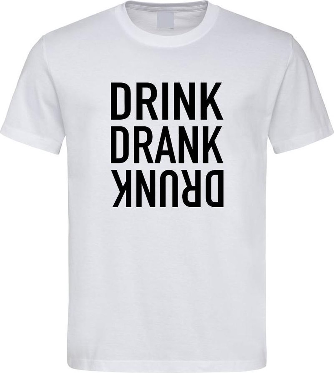 Wit Fun T-Shirt met “ Drink. Drank, Drunk “ print Zwart Size M