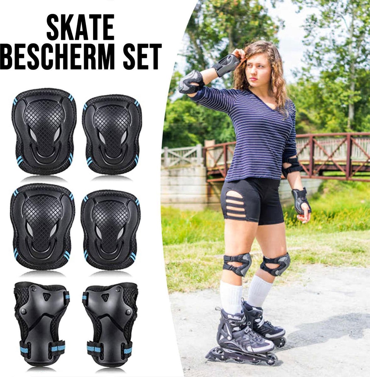 behalve voor parachute Harnas Skate Beschermset Volwassenen - Skateboard beschermset - Kniebeschermers -  6 stuks | bol.com
