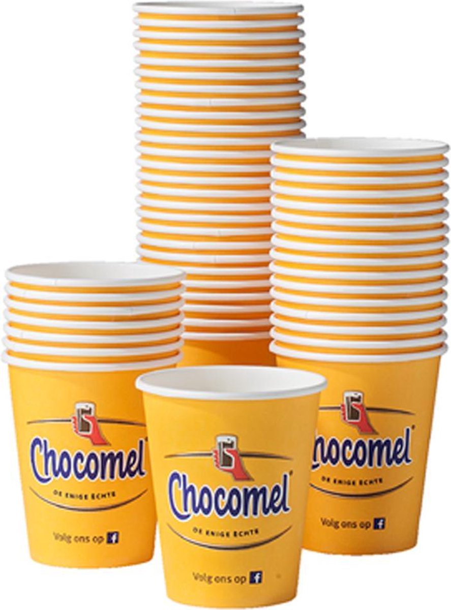 CHOCOMELBEKER 250 ML Wegwerp Koffiebeker Set - Coffee To Go - Papieren Onderweg Koffie Beker (Zonder Deksel) - 50 Stuks