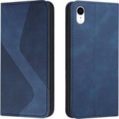 Skin Feel Magnetisch S-type Effen Kleur Horizontale Flip Leren Case met Houder & Kaartsleuf & Portemonnee Voor iPhone XR (Blauw)