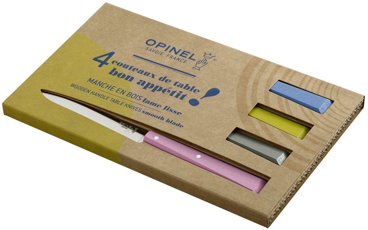 Opinel N°125 Bon Appétit Campagne Tafelmessenset - 4-delig - Multicolor - Beukenhout - RVS - Bestek - Steakmes