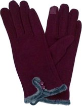 Elegante dames handschoenen touchscreen met bontrandje en knoopjes kleur bordeaux rood maat S M