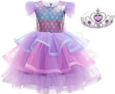 Zeemeermin jurk schubben Deluxe Prinsessen jurk + kroon - Maat 98/104 (110) verkleedjurk verkleedkleding