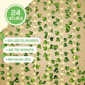 Klimop Slinger met LED Lichtjes - 24 Stuks - Kunsthaag - Kunst Hangplant Fairy Lights - Hedera Sfeerverlichting - Klimop Kunstplant met LED Strip