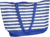 Strandtas met handvat blauw/wit gestreept 35 x 50 cm - Strandshoppers/boodschappentassen van polyester