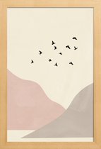 JUNIQE - Poster in houten lijst Flock Of Birds I -60x90 /Ivoor & Roze