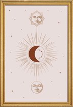 JUNIQE - Poster met houten lijst Moon and Sun -13x18 /Ivoor