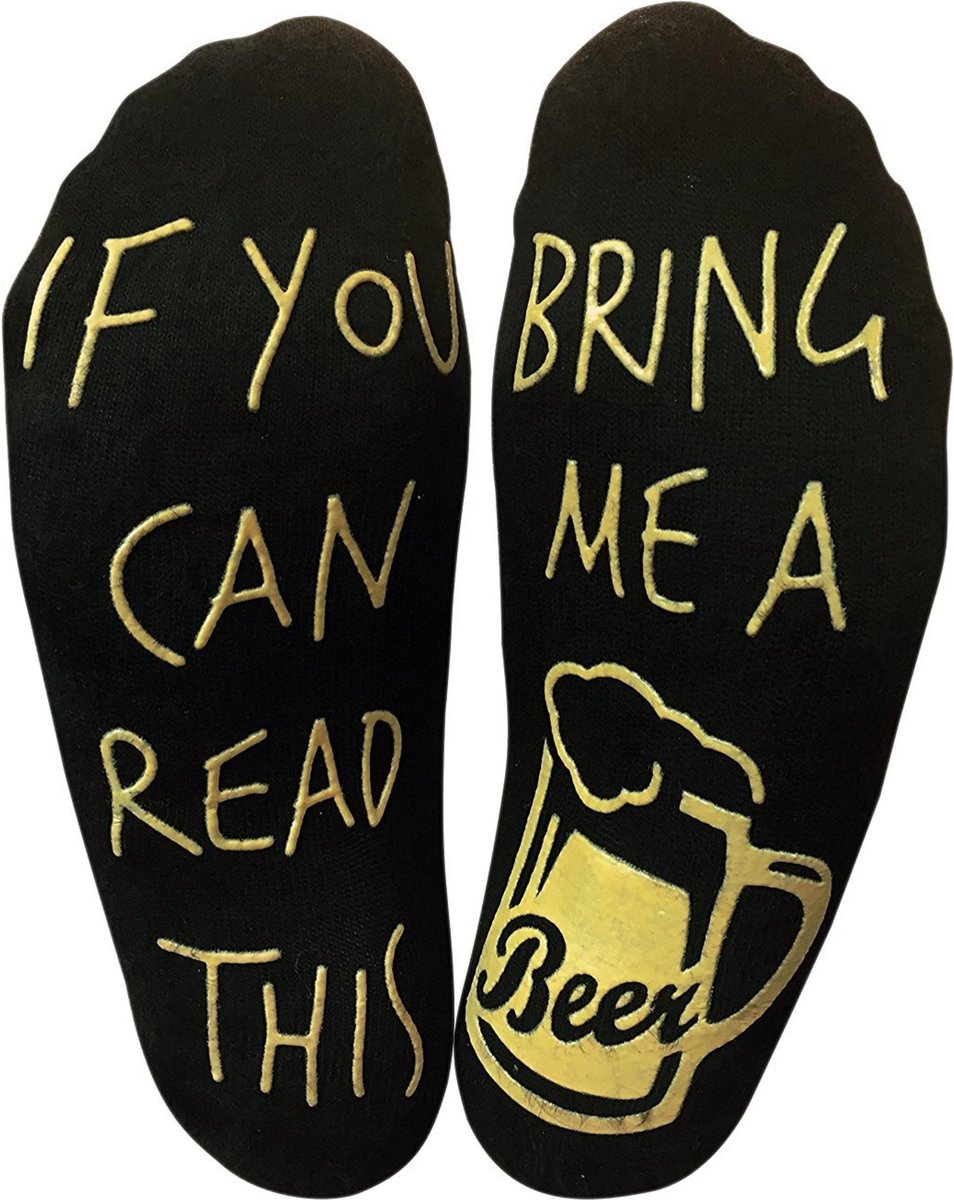 JAXY Bier Sokken - Huissokken - Grappige Sokken - Grappige Cadeaus - Huissokken Met Antislip Dames en Heren - Katoenen Sokken - Leuke Sokken - One Size - Zwart