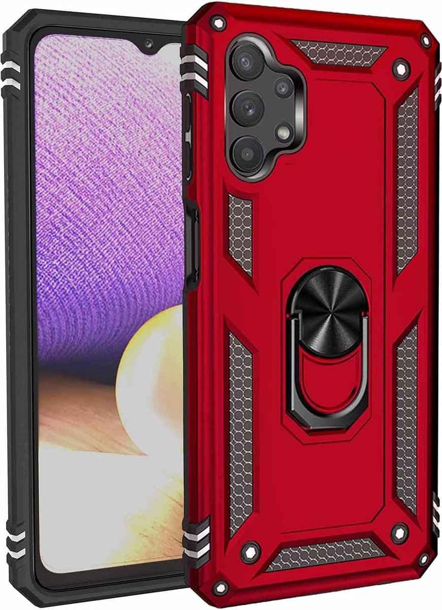 Anti-Shock Hybrid Ring Armor Hoesje Geschikt voor: Samsung Galaxy A32 4G - rood