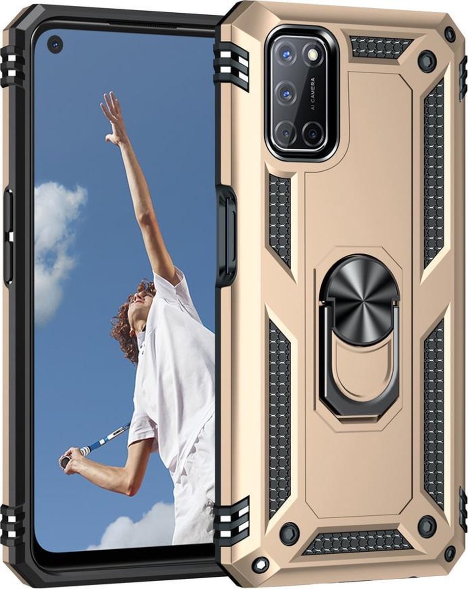 Anti-Shock Hybrid Ring Armor Hoesje Geschikt voor: Oppo A73 5G - goud