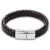 Victorious Gevlochten Leren Armband Heren – Titanium Sluiting – Bruin/Zilver – 22.5cm