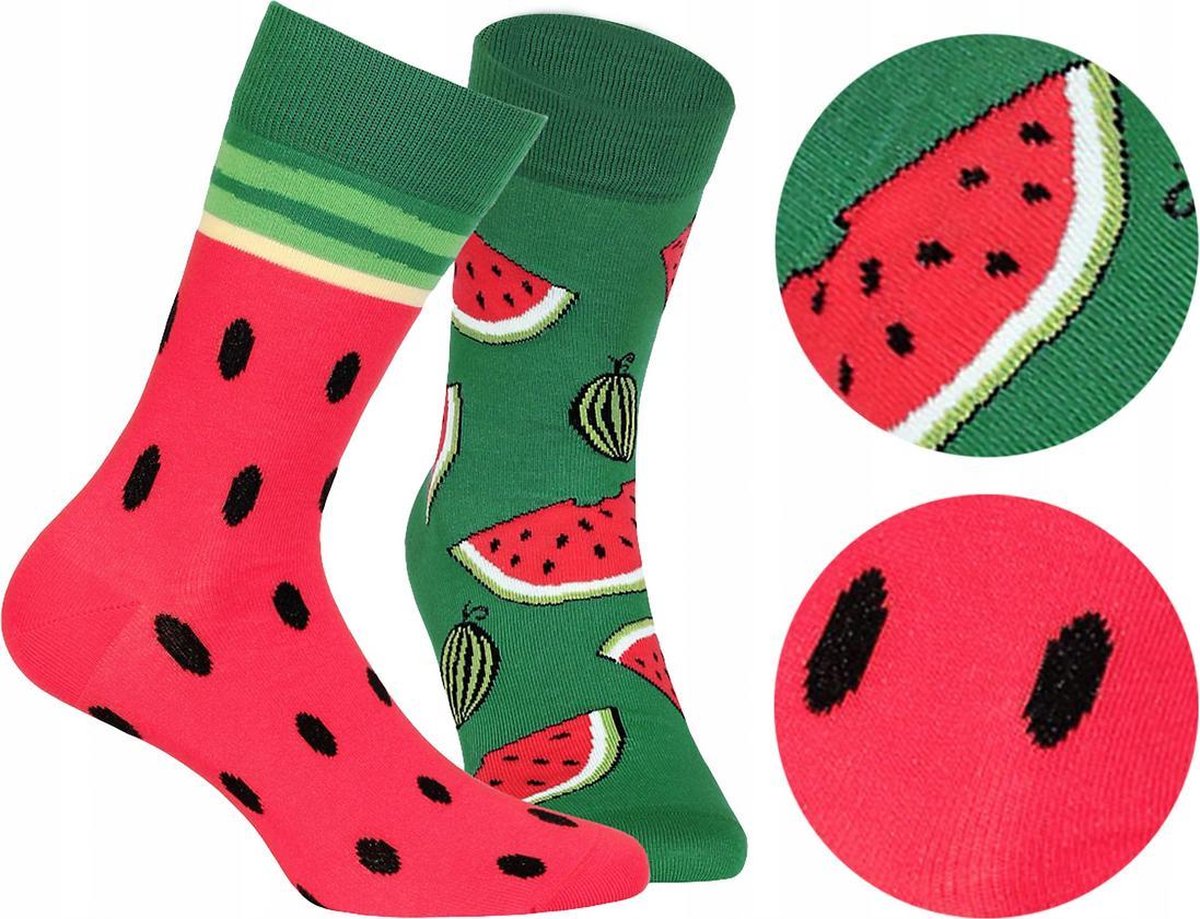 2 pack Gatta-Wola katoenen lange sokken Funky, 2 verschillende patronen, maat 43-46, Watermeloen patroon